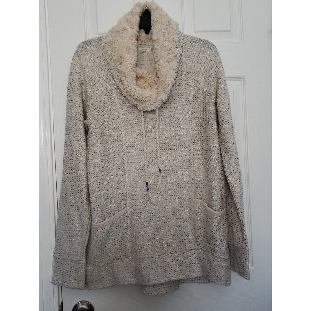 Maurices Brand Womans Pullover With Faux Fur Collar Tan Size Large